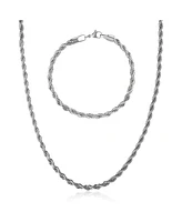 Lucky Brand Stainless Steel Rope Chain Necklace & Bracelet Set - Classic Jewelry for Men