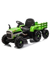 Slickblue Ride-On Tractor with Trailer - 12V Battery-Powered Electric Toy for Kids with Remote Control, Three-Speed Adjustable