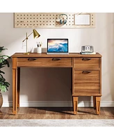 Tribesigns 47" Computer Desk with 3 Drawers, Farmhouse Office Desk with Storage, Wood Teacher Desk Writing Table with File Drawers for Home Office, Be