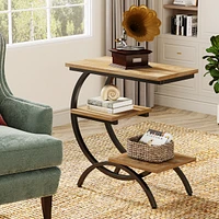 Tribesigns 3-Tier Small Side Table with Storage Shelves Set of 2,Wood C-Shaped End Table for Living Room Small Space