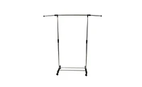 Slickblue Vertically Stretching Single-Bar Clothes Rack with Shoe Shelf - Sleek Silver Design for Organized Storage