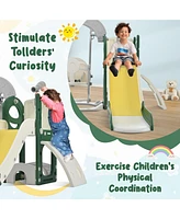 Slickblue 5-in-1 Toddler Slide and Swing Set Kids Playground Climber with Telescope for Indoor & Outdoor Fun