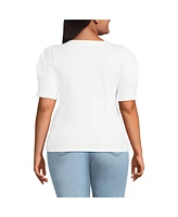 Lands' End Plus Puff Sleeve Mariner Square Neck Top