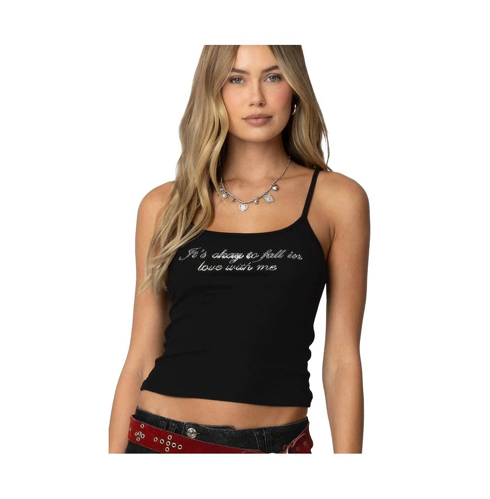 Edikted Women's Fall Love Rhinestone Tank Top