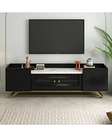 Slickblue Sleek Tv Stand with Fluted Glass Modern Media Console for Elegant Living Room Decor