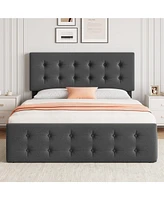 gaomon Queen Bed Frame with Headboard and 4 Storage Drawers, Platform Bed Frame Square Stitched Button Tufted