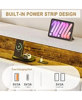 gaomon King Velvet Upholstered Bed Frame with Storage Headboard and Built-in Charging Station