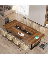 Tribesigns 94.49 L x 47.24 W x 29.53 H Inches Large Meeting Table/Podcast Table for 10 People, Business Style Wooden Training Table with Strong Metal