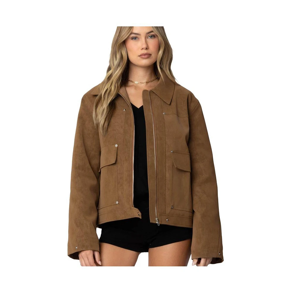 Edikted Women's Annabelle Oversized Faux Suede Jacket