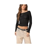 Edikted Women's Textured Sheer Boat Neck Top