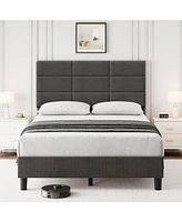 gaomon Twin Size Bed Frame with Adjustable Headboard, Linen Upholstered Twin Platform Bed Frame