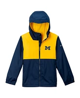 Columbia Big Boys and Girls Navy Michigan Wolverines Rainy Fields Lined Omni-Tech Full-Zip Hoodie Jacket