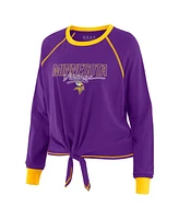 Wear by Erin Andrews Women's Purple Minnesota Vikings Tie-Front Long Sleeve T-Shirt