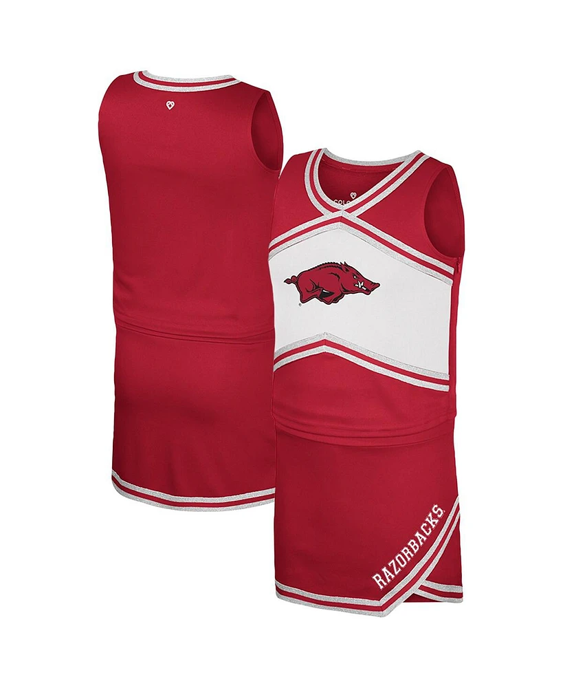 Colosseum Big Girls Cardinal Arkansas Razorbacks Cheerleader Top Skirt Set