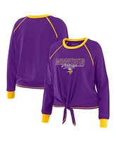 Wear by Erin Andrews Women's Purple Minnesota Vikings Tie-Front Long Sleeve T-Shirt