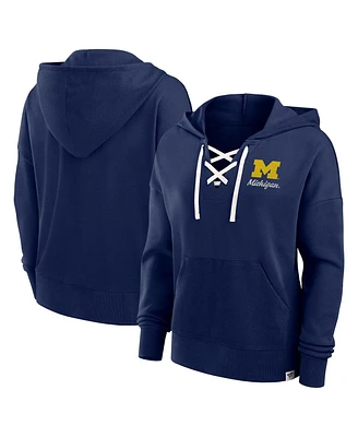 Fanatics Women's Navy Michigan Wolverines Heritage Original Script Lace-Up Pullover Hoodie