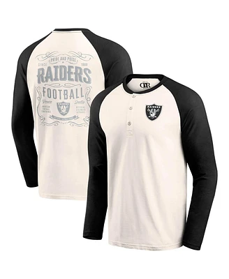 Fanatics Men's Cream/Black Las Vegas Raiders Raglan Henley T-Shirt