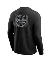 Fanatics Men's Black Las Vegas Raiders Washed Waffle-Knit Long Sleeve T-Shirt