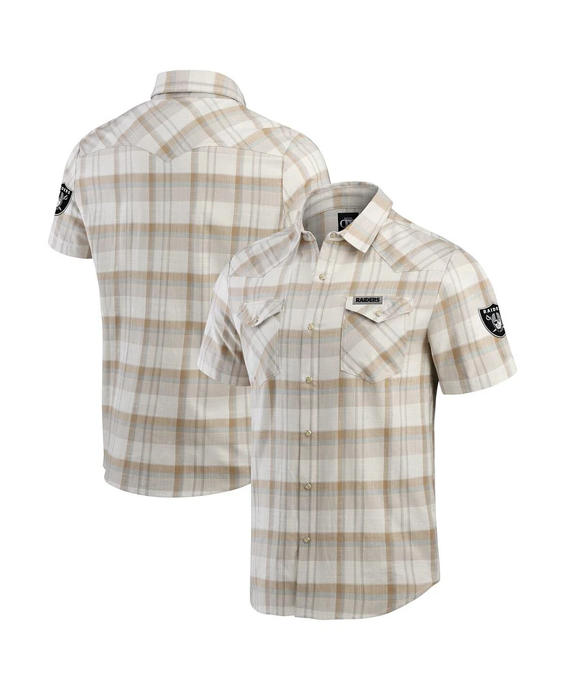 Fanatics Men's Cream Las Vegas Raiders Plaid Full-Snap Shirt