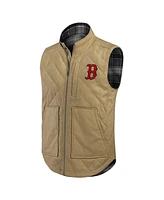 Darius Rucker Collection by Fanatics Men's Tan/Charcoal Boston Red Sox Reversible Canvas Plaid Patch Full-Zip Vest