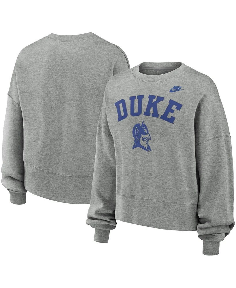 Nike Women's Heather Gray Duke Blue Devils Legacy Fleece Classic Arch Oversized Cropped Tackle Twill Sweatshirt