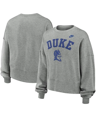 Nike Women's Heather Gray Duke Blue Devils Legacy Fleece Classic Arch Oversized Cropped Tackle Twill Sweatshirt