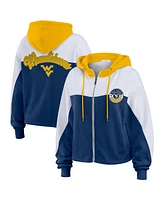 Wear by Erin Andrews Women's Navy West Virginia Mountaineers Color-Block Full-Zip Hoodie