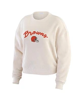 Wear by Erin Andrews Women's Cream Cleveland Browns Knitted Tri-blend Long Sleeve T-shirt Pants Lounge Set