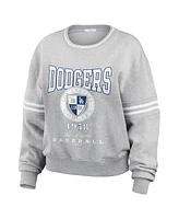 Wear by Erin Andrews Women's Heather Gray Los Angeles Dodgers Domestic Crest Pullover Sweatshirt