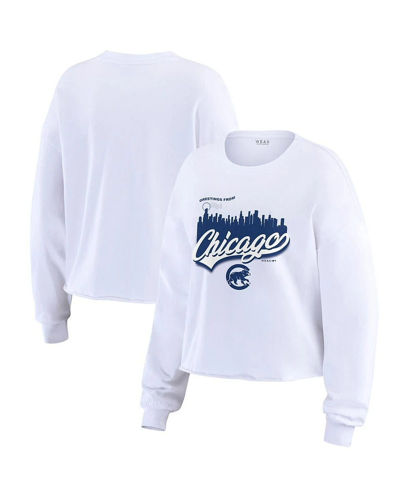 Wear by Erin Andrews Women's White Chicago Cubs Domestic Postcard Long Sleeve T-Shirt