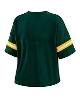 Wear by Erin Andrews Women's Green Green Bay Packers Color Block Boxy Modest Crop V-neck T-shirt