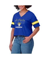 Wear by Erin Andrews Women's Royal Los Angeles Rams Color Block Boxy Modest Crop V-neck T-shirt