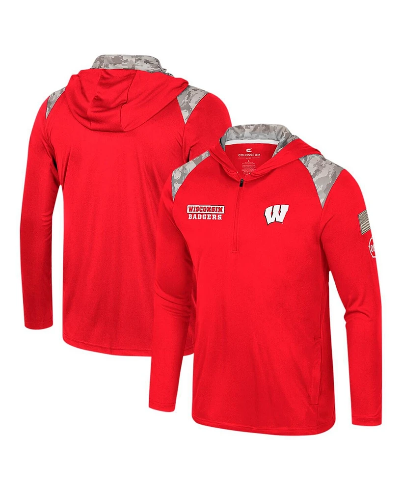 Colosseum Men's Red Wisconsin Badgers Oht Military Appreciation Quarter-Zip Hoodie Jacket