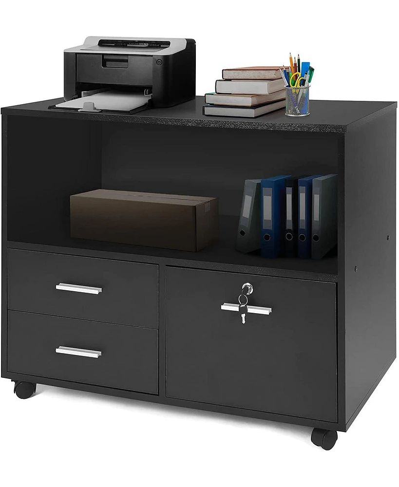 Slickblue Mobile Lateral Filing Cabinet with Printer Stand and Storage