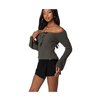 Edikted Women's Keyhole Off Shoulder Ribbed Knit Top