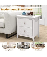 Gymax 2PCS Modern Nightstand w/ Storage 2 Drawers and Support Legs for Bedroom White