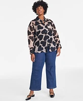 On 34th Trendy Plus Giant Hearts Printed Blouse, Exclusively at Macy's