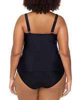 Raisins Curve Trendy Plus Size Sasha Twist Front Tankini Top Costa Ruched Bikini Bottoms