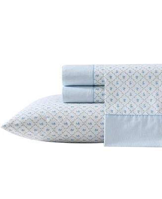 Laura Ashley 200-Thread Count Cotton Percale 4 -Pc. Sheet Set, Queen