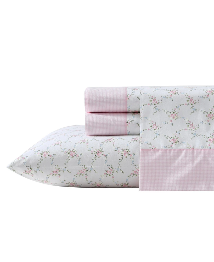 Laura Ashley 200-Thread Count Cotton Percale 4 -Pc. Sheet Set, Queen