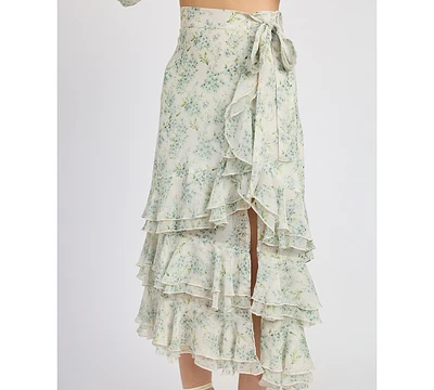 En Saison Women's Marlene Floral Ruffle-Tiered Maxi Skirt