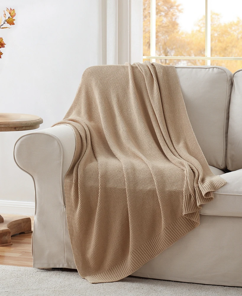 Vcny Home Charlie Chunky Sweater Knit Solid Cotton Throw, 50" x 60"