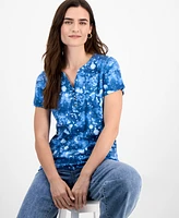 Style & Co Women's Printed Short-Sleeve Henley T-Shirt, Exclusively at Macy's