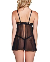 Hauty Women's Eyelash Lace and Mesh Babydoll Set