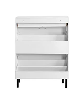 Slickblue Freestanding Shoe Cabinet with Metal Legs - Modern Shoe Storage Organizer with 2 Flip Drawers for Entryway