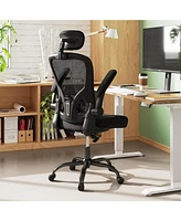 Devaise Mesh Computer Office Chair, High Back Ergonomic Desk Chair with Flip-up Armrests and Adjustable Headrest, Backrest and Lumbar Support