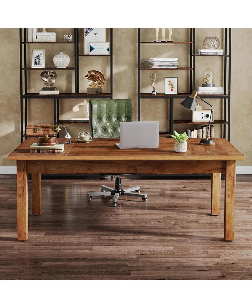 Tribesigns 70 Inch Large Computer Desk, Farmhouse Office Desk Writing Study Desk with Solid Wood Leg's, Executive Desk with Thickened Frame and Board