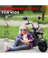 Qaba 6V 3 Wheel Electric Motorcycle for Kids w/ Headlights, Music,