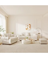 66" Modern Sofa Couches for Living Room Natural Linen Deep Seat Sofa with Pillow