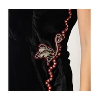 Raas Women's Black Velvet Mini Wrap Dress with Hand Embroidery